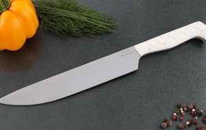 Кухонный нож Шеф №1 сталь 95Х18, рукоять белый акрил Кухонный нож Шеф №1 сталь 95Х18, рукоять белый акрил