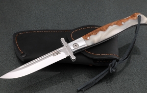 Нож Финка НКВД складная сталь Elmax накладки карельская береза акрил белый Нож Финка НКВД складная сталь Elmax накладки карельская береза акрил белый