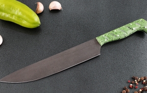 Кухонный нож Шеф №1 сталь Х12МФ, рукоять зеленый акрил Кухонный нож Шеф №1 сталь Х12МФ, рукоять зеленый акрил