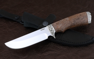 Нож Универсал сталь ELMAX , рукоять карельская береза коричневая,мельхиор Нож Универсал сталь ELMAX , рукоять карельская береза коричневая,мельхиор