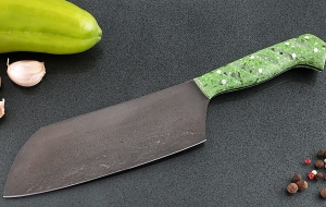 Кухонный нож Шеф №2 сталь Х12МФ, рукоять зеленый акрил Кухонный нож Шеф №2 сталь Х12МФ, рукоять зеленый акрил