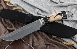 Нож Катран сталь К340, рукоять карельская береза черный граб, мельхиор Нож Катран сталь К340, рукоять карельская береза черный граб, мельхиор