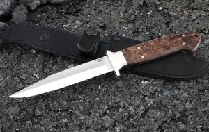 Нож из стали S390 Молния цельнометаллический рукоять мельхиор, карельская береза коричневая Нож из стали S390 Молния цельнометаллический рукоять мельхиор, карельская береза коричневая