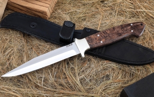 Нож Молния Elmax цельнометаллический рукоять мельхиор, карельская береза коричневая Нож Молния Elmax цельнометаллический рукоять мельхиор, карельская береза коричневая