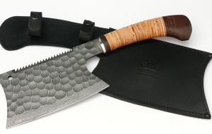 Тяпка №3 сталь дамаск,полный камень рукоять береста Тяпка №3 сталь дамаск,полный камень рукоять береста