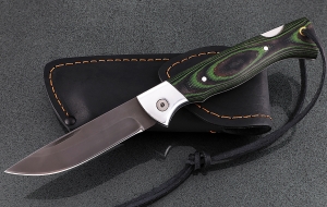 Складной нож Лиса, сталь Х12МФ, рукоять накладки микарта зеленая с дюралью Складной нож Лиса, сталь Х12МФ, рукоять накладки микарта зеленая с дюралью