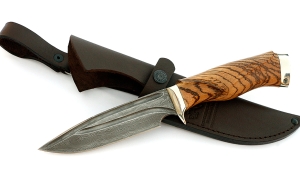 Нож Походный сталь дамаск-долы, рукоять резная, зебрано Нож Походный сталь дамаск-долы, рукоять резная, зебрано