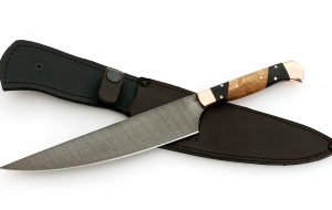 Нож Шеф №8 сталь дамаск, рукоять черный граб, кап Нож Шеф №8 сталь дамаск, рукоять черный граб, кап