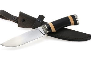 Нож Нептун сталь ELMAX , рукоять черный граб кап,мельхиор Нож Нептун сталь ELMAX , рукоять черный граб кап,мельхиор