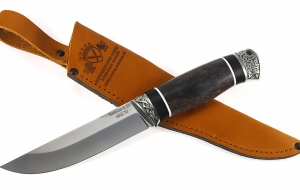 Нож Гриф сталь S390 рукоять черный граб+карельская береза стабилизированная коричневая, мельхиор Нож Гриф сталь S390 рукоять черный граб+карельская береза стабилизированная коричневая, мельхиор