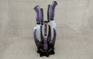 Кухонный набор ножей из стали ВН-01 с никелем рукоять карельская береза фиолетовая на подставке Кухонный набор ножей из стали ВН-01 с никелем рукоять карельская береза фиолетовая на подставке