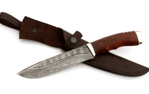 Нож Тигр сталь дамаск-камень, рукоять бубинга резная Нож Тигр сталь дамаск-камень, рукоять бубинга резная