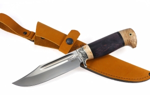 Нож из стали S390 Дельфин рукоять комбинированная карельская береза фиолетовая + натуральная, мельхиор Нож из стали S390 Дельфин рукоять комбинированная карельская береза фиолетовая + натуральная, мельхиор