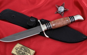 Нож финка НКВД, сталь Х12МФ, рукоять карельская береза стабилизированная коричневая, мельхиор Нож финка НКВД, сталь Х12МФ, рукоять карельская береза стабилизированная коричневая, мельхиор
