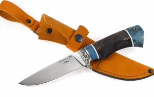 Нож из стали S390 «Жерех» рукоять карельская береза стабилизированная синяя + коричневая, мельхиор Нож из стали S390 «Жерех» рукоять карельская береза стабилизированная синяя + коричневая, мельхиор