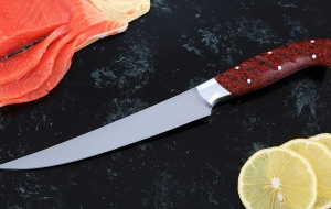 Нож Филейка цельнометаллическая, средняя, сталь 95Х18, рукоять акрил красный с дюралью Нож Филейка цельнометаллическая, средняя, сталь 95Х18, рукоять акрил красный с дюралью