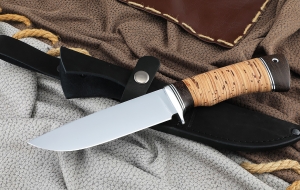 Нож Нептун сталь х12мф с никелем, рукоять береста  Нож Нептун сталь х12мф с никелем, рукоять береста