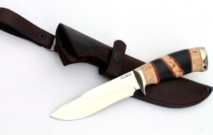 Нож Турист сталь ELMAX, рукоять черный граб и карельская береза с литьем Нож Турист сталь ELMAX, рукоять черный граб и карельская береза с литьем