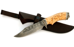 Эксклюзивный нож Дельфин сталь дамаск-камень, рукоять резная, карельская береза, литьё Эксклюзивный нож Дельфин сталь дамаск-камень, рукоять резная, карельская береза, литьё