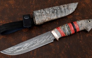 Эксклюзивный нож Гриф дамаск торцевой мокуме-гане рукоять карельская береза кость мамонта, ножны карельская береза Эксклюзивный нож Гриф дамаск торцевой мокуме-гане рукоять карельская береза кость мамонта, ножны карельская береза