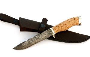 Нож Рыболов-2 сталь дамаск-камень, рукоять резная, карельская береза Нож Рыболов-2 сталь дамаск-камень, рукоять резная, карельская береза