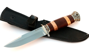 Нож Лидер сталь ELMAX, рукоять коричневый граб-кап, мельхиор Нож Лидер сталь ELMAX, рукоять коричневый граб-кап, мельхиор