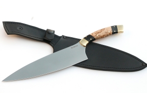 Кухонный нож Шеф №13 сталь Elmax рукоять черный граб карельская береза латунь Кухонный нож Шеф №13 сталь Elmax рукоять черный граб карельская береза латунь