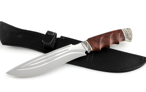 Авторский Нож Сибиряк сталь Х12МФ-долы, рукоять резная, бубинга, мельхиор Авторский Нож Сибиряк сталь Х12МФ-долы, рукоять резная, бубинга, мельхиор