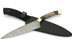 Нож Шеф №11 сталь дамаск рукоять черный граб карельская береза латунь Нож Шеф №11 сталь дамаск рукоять черный граб карельская береза латунь