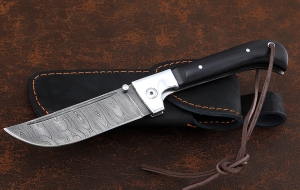 Нож складной Пчак сталь дамаск накладки черный граб Нож складной Пчак сталь дамаск накладки черный граб