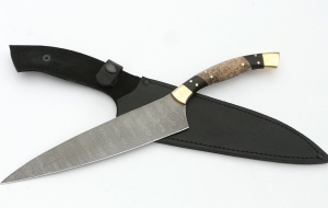 Нож Шеф №12 сталь дамаск рукоять черный граб карельская береза латунь Нож Шеф №12 сталь дамаск рукоять черный граб карельская береза латунь
