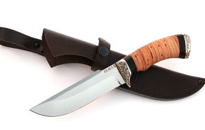 Нож Алтай сталь Elmax, рукоять береста-черный граб,мельхиор Нож Алтай сталь Elmax, рукоять береста-черный граб,мельхиор