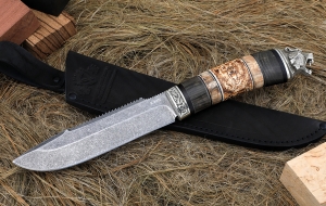 Нож Таёжный сталь К340, рукоять карельская береза рог лося, мельхиор Нож Таёжный сталь К340, рукоять карельская береза рог лося, мельхиор