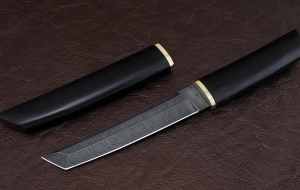 Нож Тантуха-3 сталь дамаск, рукоять и ножны черный граб латунь Нож Тантуха-3 сталь дамаск, рукоять и ножны черный граб латунь