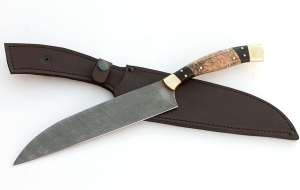 Нож Шеф №10 сталь дамаск рукоять черный граб карельская береза латунь Нож Шеф №10 сталь дамаск рукоять черный граб карельская береза латунь