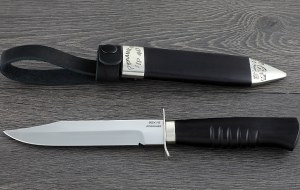 Нож Разведчика НР-40, сталь 95Х18, рукоять и ножны черный граб, мельхиор Нож Разведчика НР-40, сталь 95Х18, рукоять и ножны черный граб, мельхиор