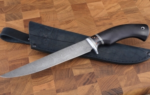 Нож Филейка средняя сталь дамаск рукоять акрил коричневый и черный граб Нож Филейка средняя сталь дамаск рукоять акрил коричневый и черный граб